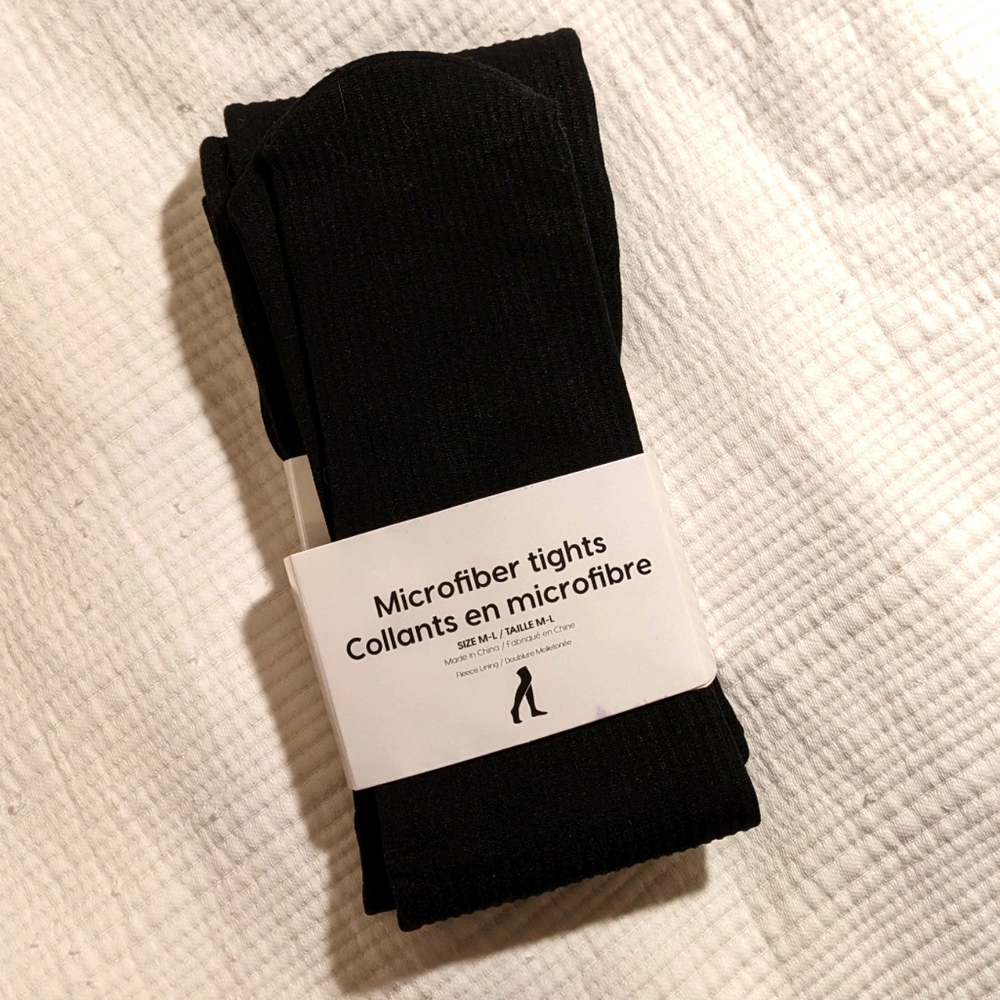 $4 add-on. Microfiber fleece lined tights, black, ribbed, M/L